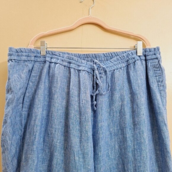 Talbots Linen Sz 22 Lagenlook Straight Leg Elastic waist Beachy Pants Blue - Picture 2 of 10